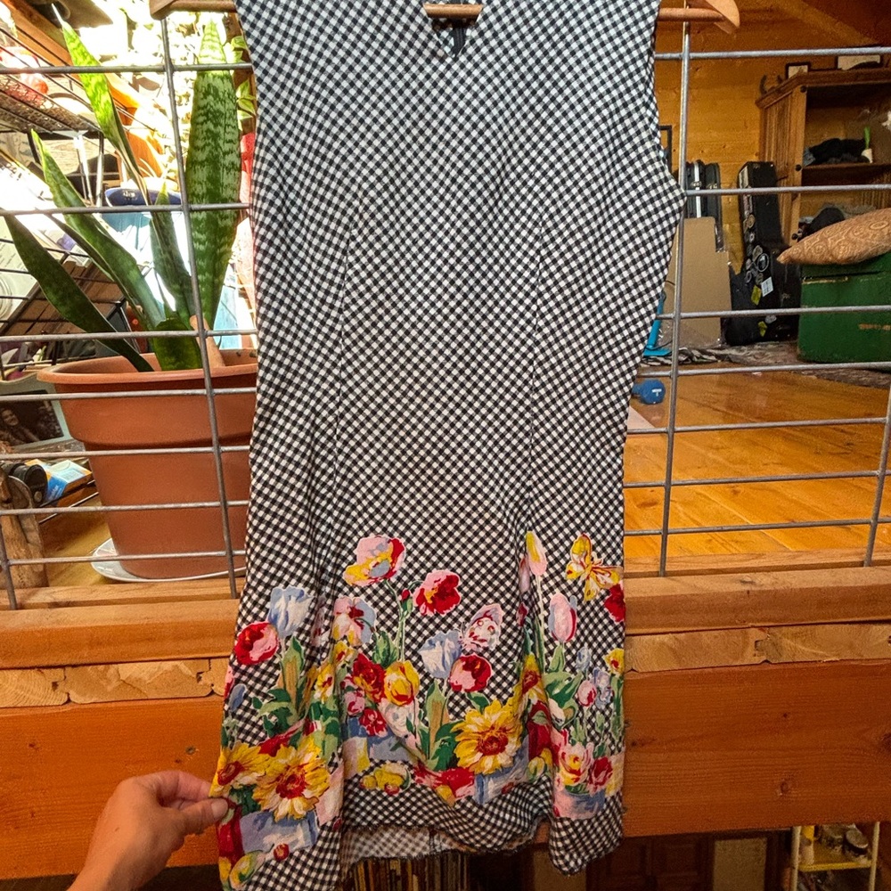 Vintage Petite All that Jazz Black and White Checkered Floral Mini Dress